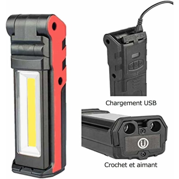 Arbetslampa Uppladdningsbar USB-lampa, ficklampa, LED-inspektionslampa med magnetisk bas? För campinglampa för garage, camping, nödsituation (1 st).