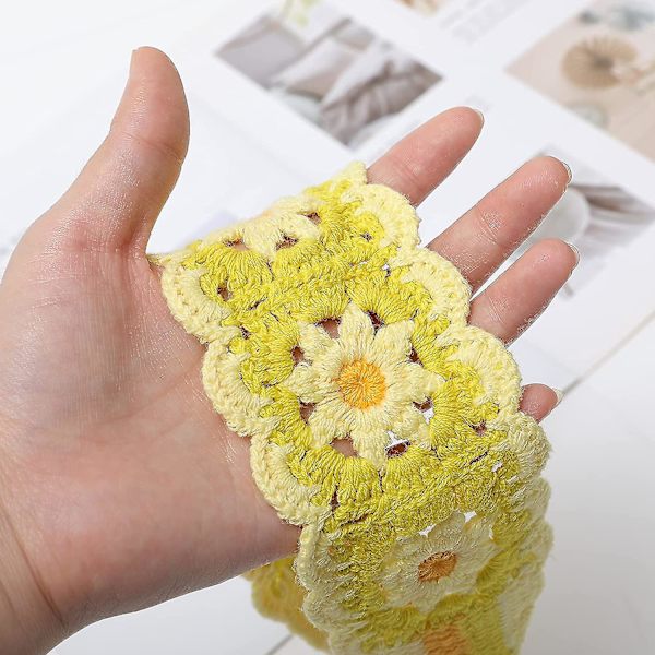 3 stk/pakke Heklede pannebånd for kvinner, håndlagde strikkede hårbånd, Boho heklede hodebånd for jenter, blomstermønster (gult og blått og rosa)