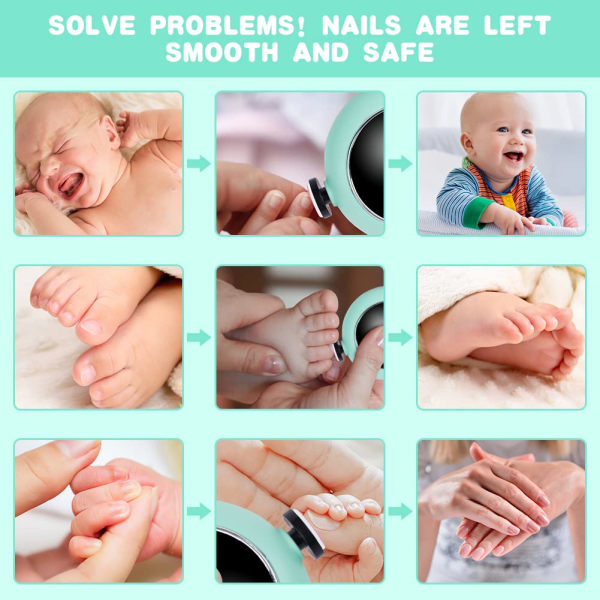6 i 1 tyst och säker baby nageltrimmer, baby nagelvård Grön