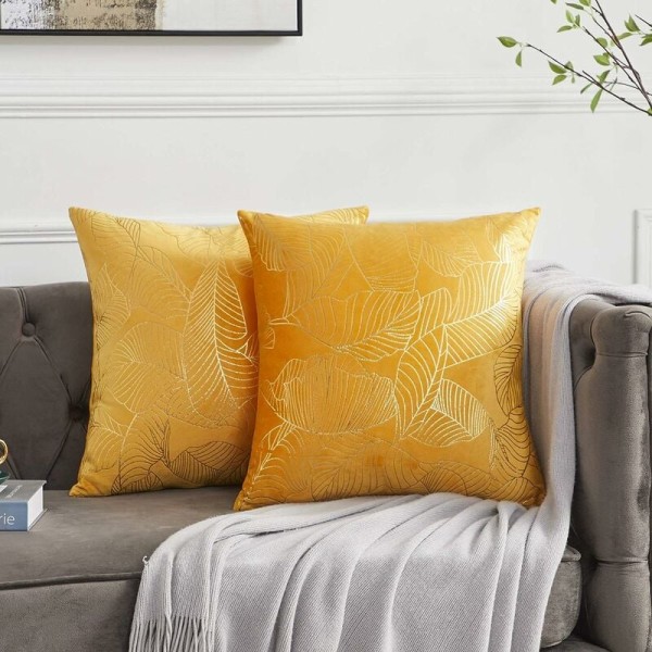 Kuddfodral 50x50cm Sammet Guld Blad Gult Kuddfodral Örngott Kudde För Soffa Sovrum Vardagsrum Set Om 2