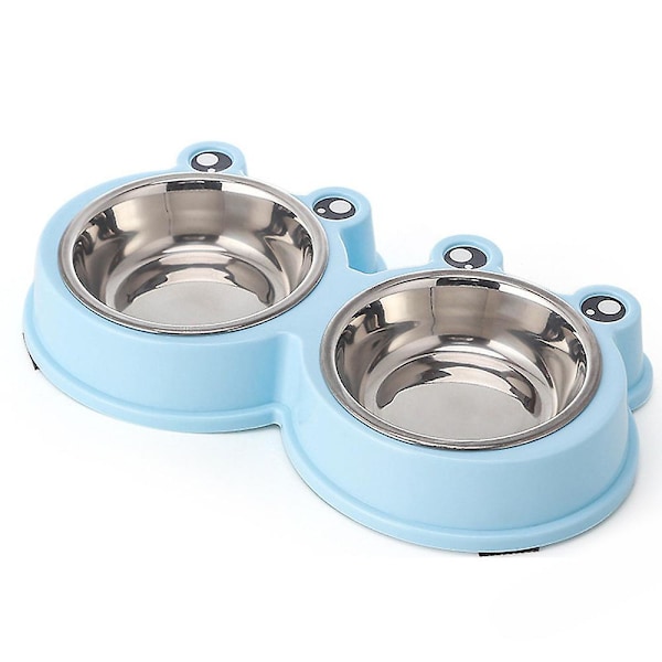 Frog Design Dobbelt Hundeskål i Rustfrit Stål til Hundehvalpe Vand- og Madskåle（blå）