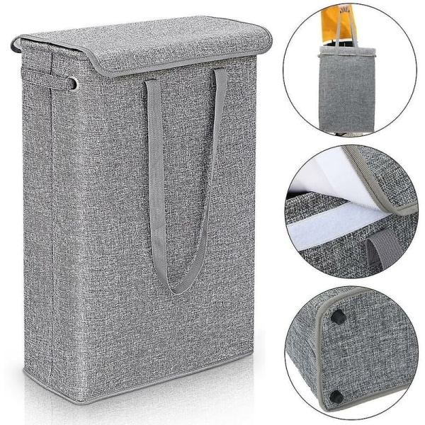 Smal linnehamper med lock, hopfällbar smal förvaringskorg (mörkgrå)