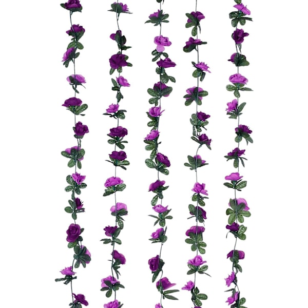5 stk. 41 fod kunstige rosenranke blomsterplanter kunstige blomster hængende rosenefløj til hjem hotel kontor bryllupsfest (pink)