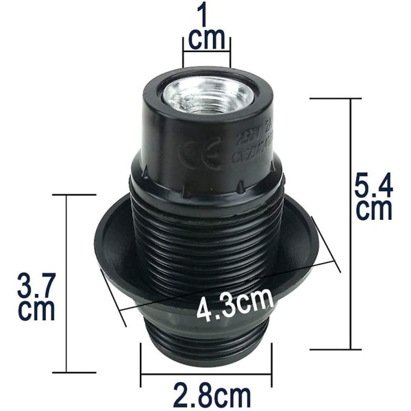Sort E14 skrue, E14 pæreholder, 4 stk. E14 fatning, E14 fatning pære, solid pære fatning, sort adapter fatning, lampe fatninger dekoration C