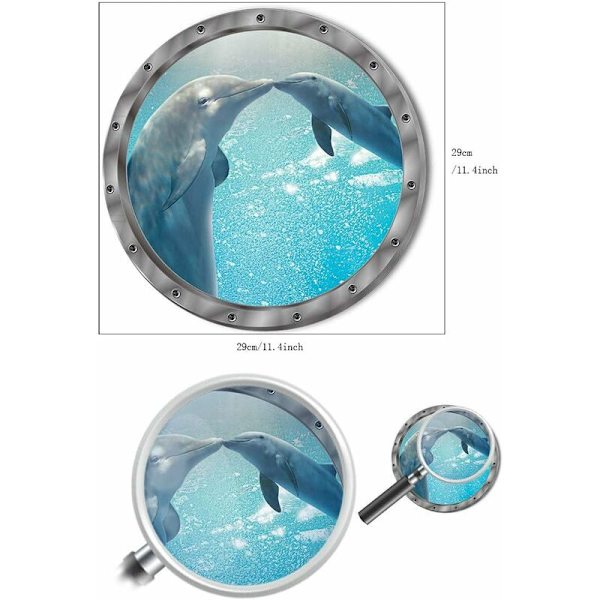 Väggdekal 3D Väggdekal Fönster Delfiner Sköldpaddor Undervattensvärld Delfiner Marina Vardagsrum Sovrum Barnrum Dekoration (Delfin)