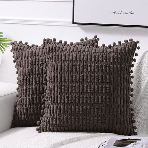 2 Pakke Dekorative Pynteputer Trekk 18x18 Tommer med Pom Pom for Sofa Seng Stue Bondegård Boho Hjemmeinnredning