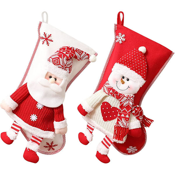 Julstrumpor, 2 st stora påsar med julstrumpor, julstrumpor kompatibla med snögubbe från tomten, julstrumpor att hänga på eldstaden