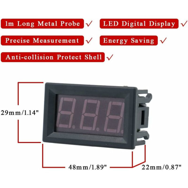 12V digital termometer mini temperaturtestare Vattentät digital temperaturmätare för kyl akvarium frysar, blå