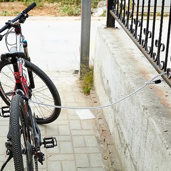 Cykellås, rostfritt ståltrådsrep, 1,2 m PVC-belagt trådrep med ögleöglor för säkerhetslås