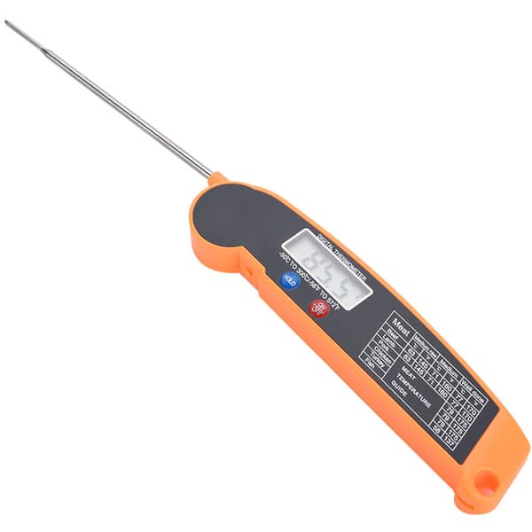 LCD Digital Termometer för Mat med Fällbar Sond, Kök Matlagning Grill Temperaturmätare Orange