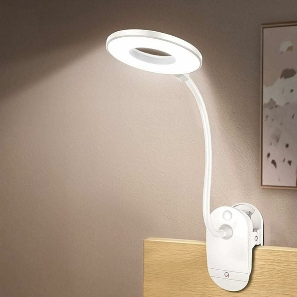 clip-on lampa, batteridriven läslampa, clip-on sänglampa med 3 ljusstyrka, USB uppladdningsbar, läslampa