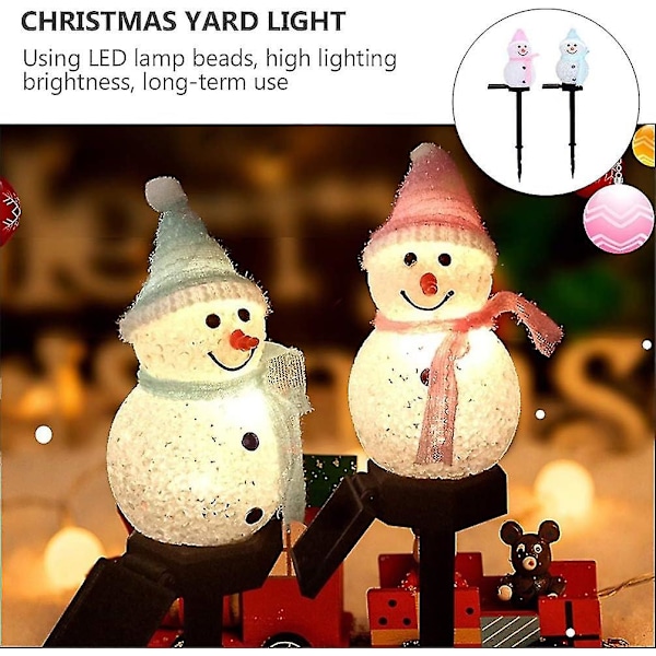 2 LED Solar Snømann Lys Hagedekorasjon Julebelysning Hagebelysning Solcellelampe for