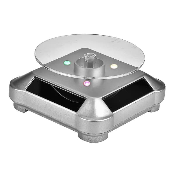 Solcells- och batteridriven roterande smyckeshållare displaybricka roterande bas (silver)