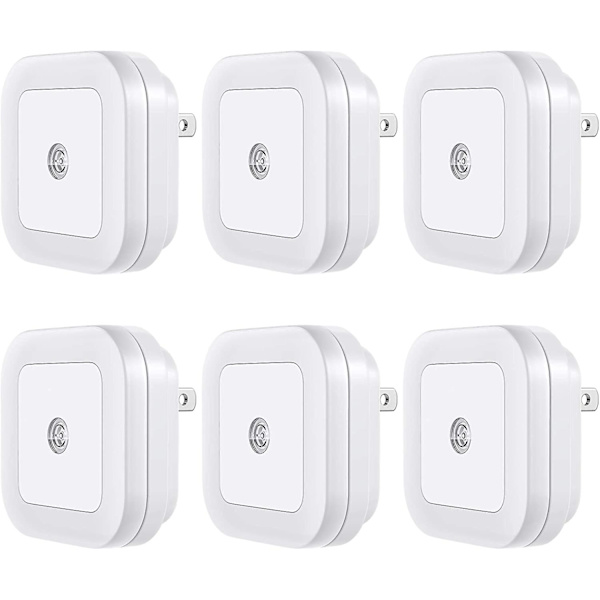Nattlampa med LED-sensor, 6-pack, super smart skymnings-till-gryningssensor, kallvitt