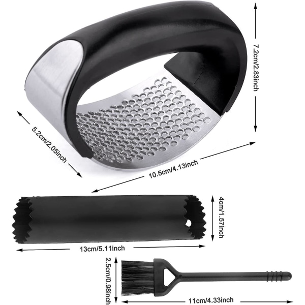 Hvitløkspresse Hvitløksknuser Kjøkken Hvitløksrocker 304 Matkvalitet Rustfritt Stål Ingefærknuser Med Rengjøringsbørste & Silikon Hvitløksskreller