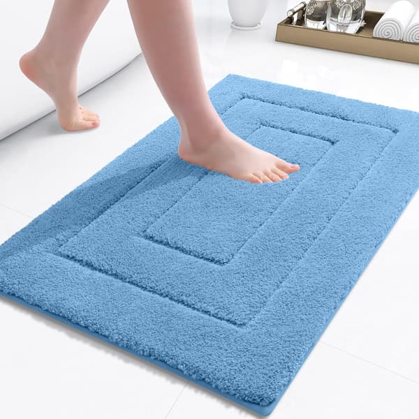 Blød, absorberende, skridsikker badeværelsesmåtte, 24\"x16\" mikrofiber bademåtte, blå, velegnet til badekar og brusere, maskinvask og tørring.