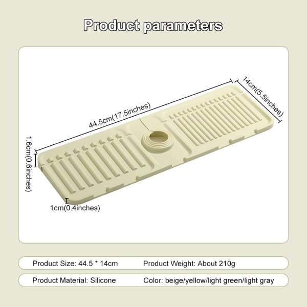 Keittiön tiskialtaan roiskeensuoja Silikoninen tyhjennysmatto - Nopeasti kuivuva kivinen tiskialtaan alusta, keittiön ja kylpyhuoneen tiskialtaan suoja (harmaa)