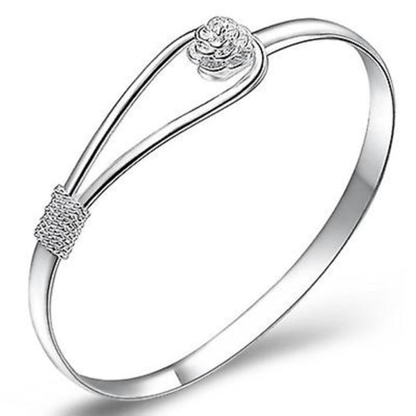 Elegant Clip-On Knap Dame Sølv Armbånd Blomster Design Sølv Charm Armbånd Bangle Klassisk Bangle Smykker til Kvinder Piger(925 belagt