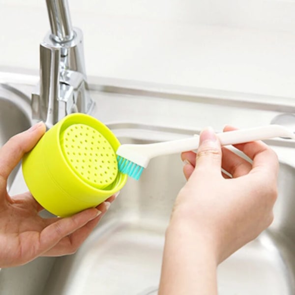 2st/ set Bärbar termosflaska rengöringsborste med slitsar med långt handtag rengöringsborste för hushållsrengöring