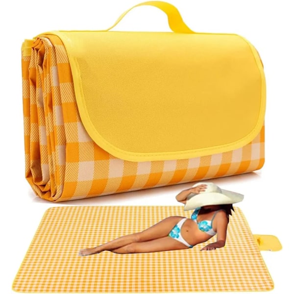 Picknickfilt, campingfilt, strandfilt, 100 x 150 cm, vattentät, snabbtorkande, hopfällbar, picknickfilt (gul)