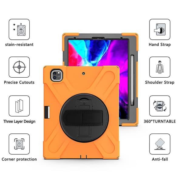Pennholder-etui for iPad Pro 12,9 tommer med håndstropp, justerbart stativ, kamerabeskyttelse