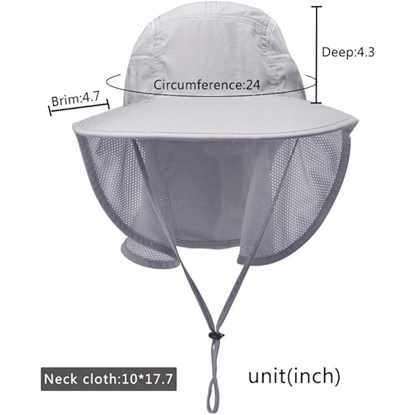 Unisex UV-skyddande solhatt med nackskydd (ljusgrå)