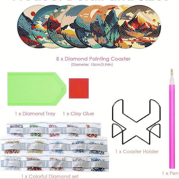 8 st runda DIY diamantmålning underlägg - vackert landskapsmönster, kreativa, roliga och hållbara plywood underlägg för heminredning - unik gåva
