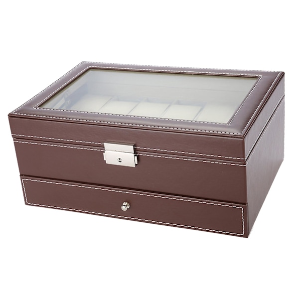 Dobbelt lag 12 slots PU læder ur opbevaringsboks smykker display box holder organizer