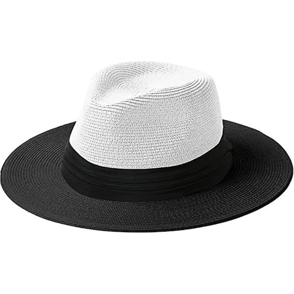 To-farvet bredskygget Fedora klassisk filt Panama hat med bæltespænde unisex