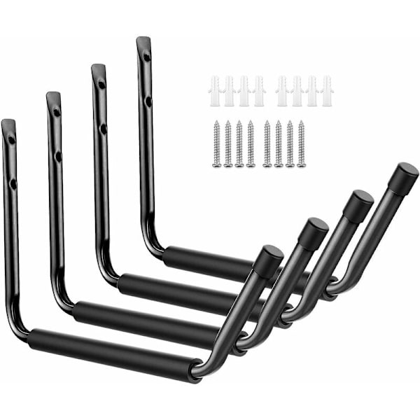 Cykelkrokar, Väggkrokar, Förvaring, Garagekrokar med Jumboarm, Verktygsväggmonterade Cykelkrokar med halkfri beläggning (4-pack, Svart) longziming
