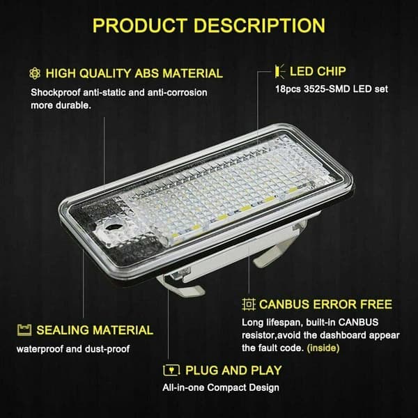 Vit LED-skyltbelysning med Canbus E-märke, 2 st