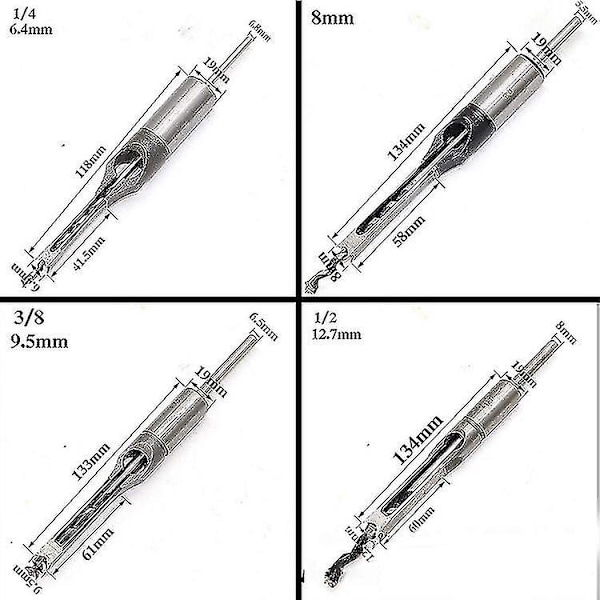 6.4/8/9.5/12.7mm Vridborr Bits Träbearbetning Borrverktyg Kit Set Fyrkantig Auger Mejsling Borr Set Fyrkantigt Hål
