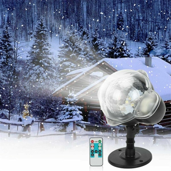 Snöfall LED-projektorljus Roterande fjärrkontrolllampor Vattentät Landskap Snöflinga Party Dekorativ belysning