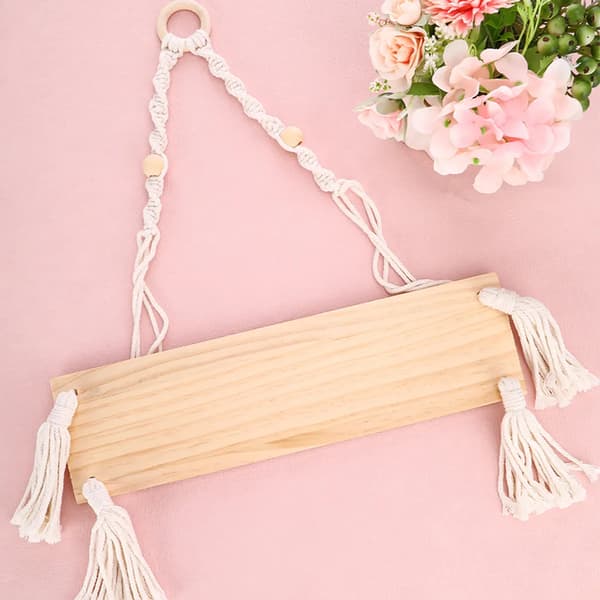 Boho vägg hylla, väggdekoration med tofsar träpärlor, väggmontering för sovrum, balkong
