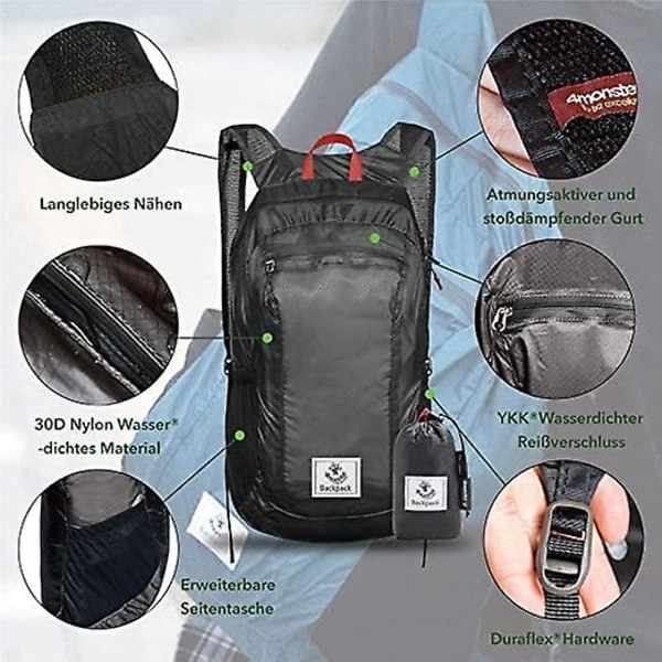 20L Ultralight Taita Backpack, Vedenpitävä ja Taitettava Reppu Miehille ja Naisille