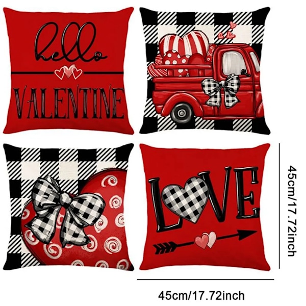 Set med 4 örngott, linne örngott, bil örngott, kuddfodral, örngott för soffa sovrum, 45 x 45 cm