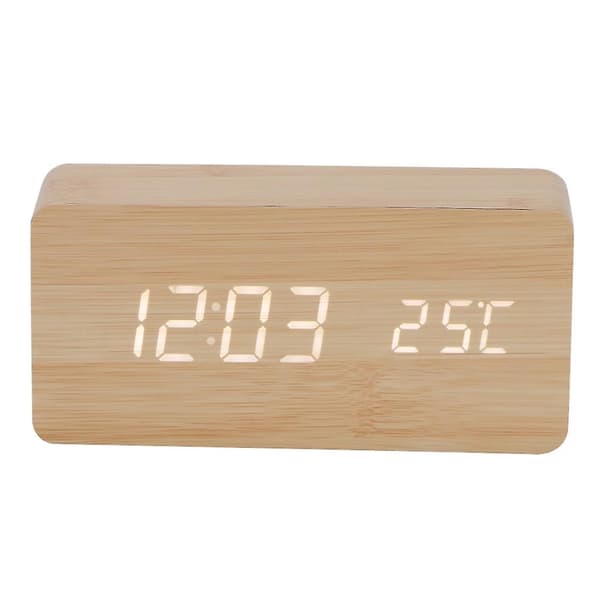 Rektangulär Usb/aaa Dubbel Visning Led Trä Digital Väckarklocka(Rektangel+bambu Trä)