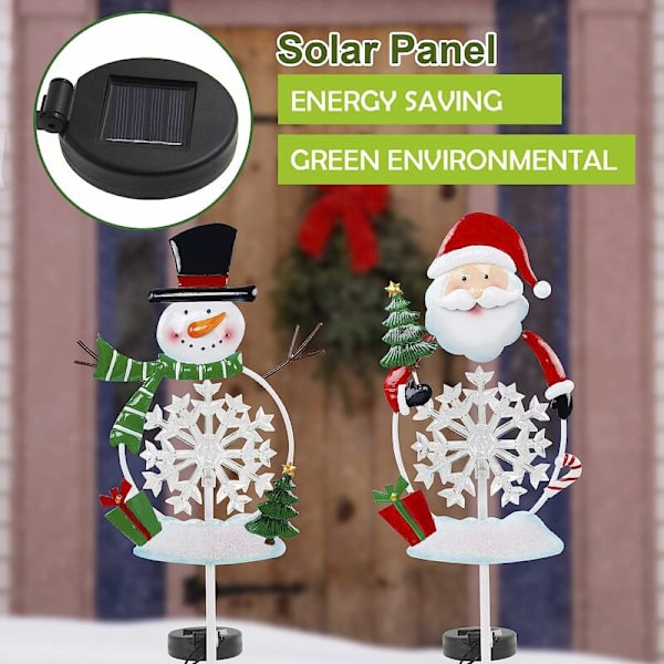 Peekaboo solcells drivna julgräsmat prydnader, solcells LED snöflinga julbana lampor för utomhusbruk, set med 2