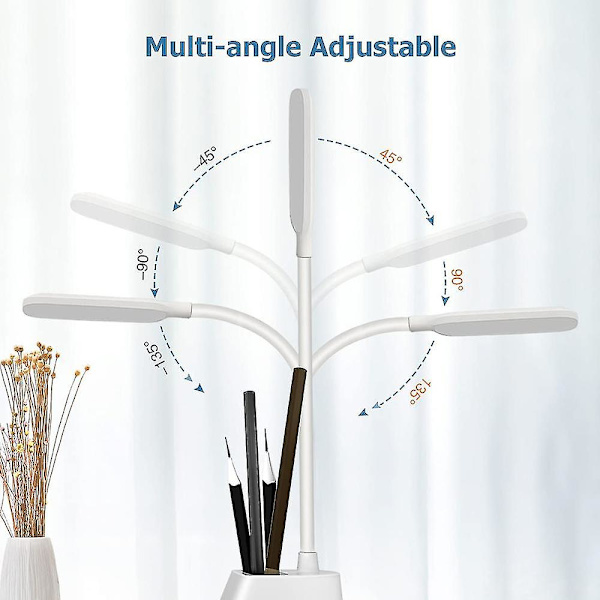 Led-skrivebordslampe med trådløs oplader, øjenvenlige skrivebordslamper til hjemmekontoret med penneholder, bordlampe med 3 lystilstande, 360 fleksibel svanehals, T