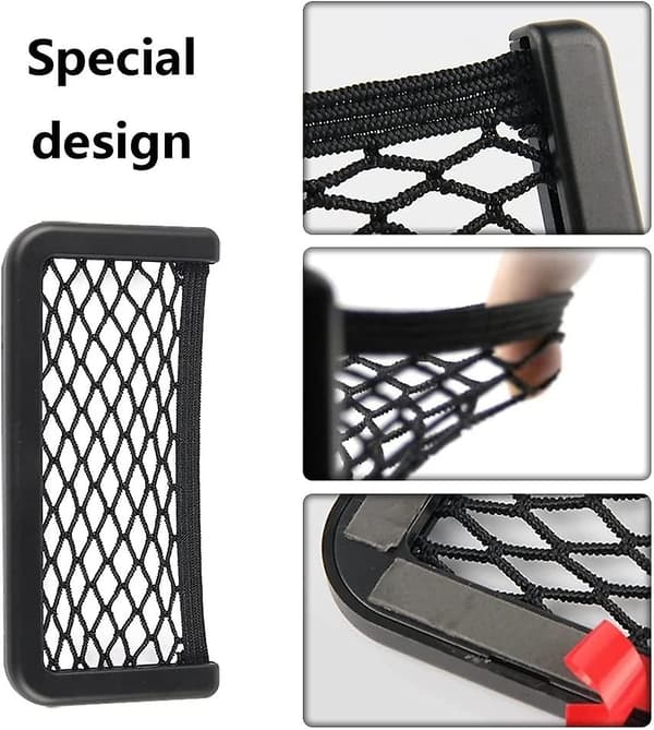 Bilopbevaringsnetposer Sort Mesh Organizer Nets Elastiske Nylon Smartphoneholdere Med Plastikrammer Til Auto Og Rv(2stk, Sort)