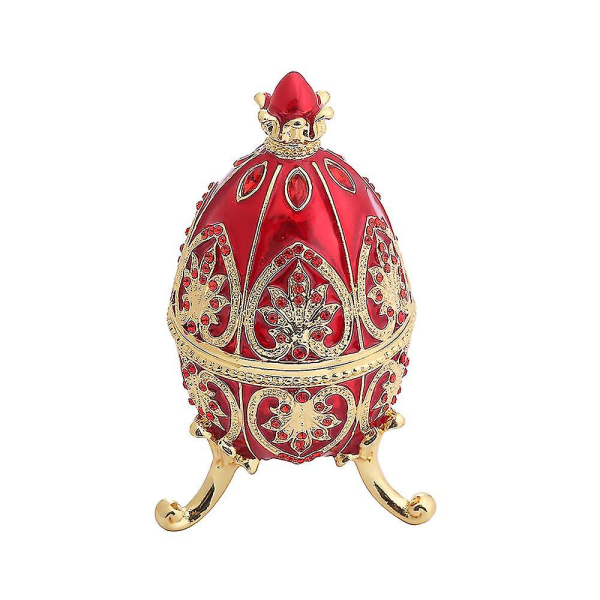 Håndmalt emaljert Faberge Egg Royal Style Diamante Egg Smykkeskrin For Halskjede Armbånd Trinket Hjem Skrivebord Dekor Gaver（Rød）