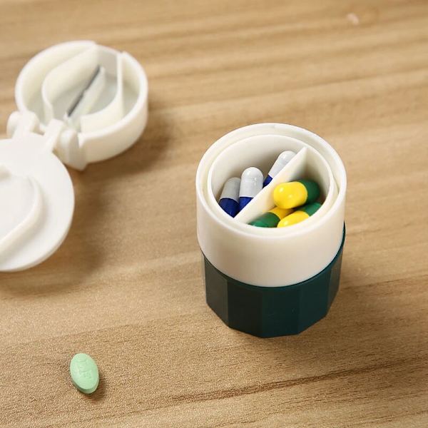 3 st 4 i 1 Bärbar 4 lager kvarn separator skivare delare förvaringslåda pillerlåda skärare tablettpiller skärare medicinspruta