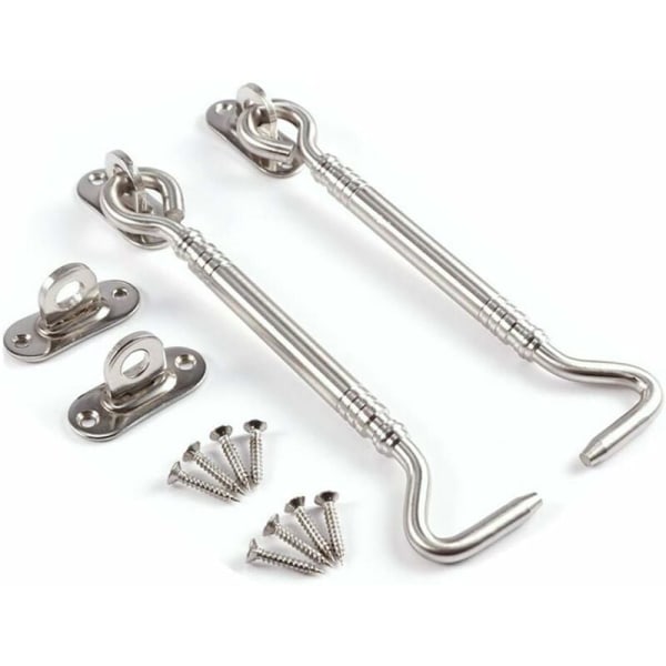 Storm Hooks, Rostfria Dörrkrokar, Flerfunktionskrokar för Skjul Dörr, Garage Dörr, Fönster, Stuga, 6\" 2 Pack