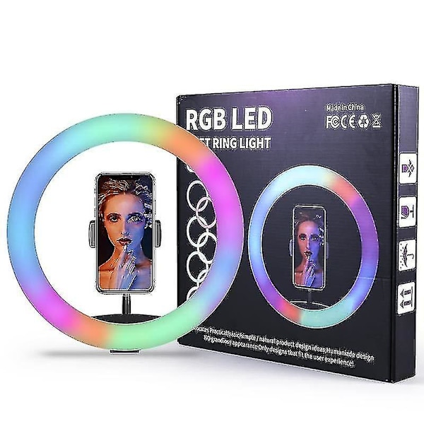 Live Broadcast Lampe Desktop Rgb Ring Lampe Med Stativ 360 Graders Roterende 3 Farvebelysning（13 Tommer