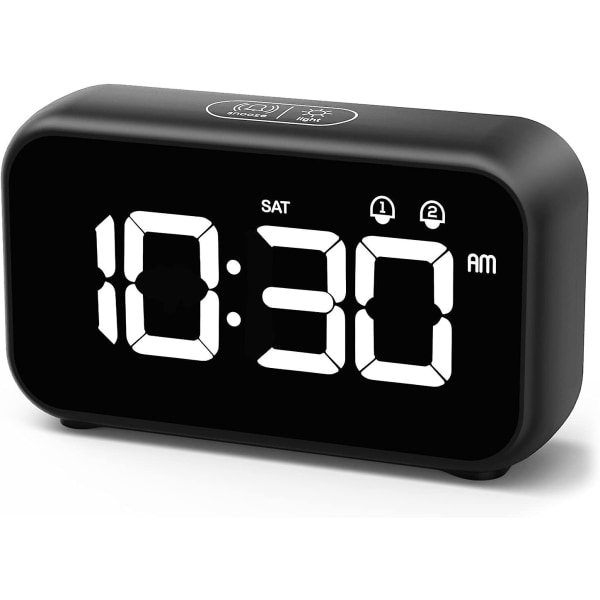 LED Digital Väckarklocka med Snooze-funktion, 2 Larm, 12/24H USB Laddningsbar för Sovrum Kontor
