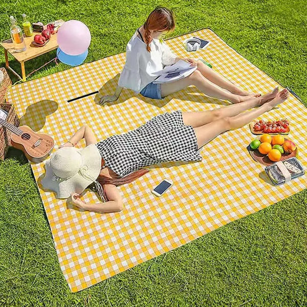 Picknickfilt, campingfilt, strandfilt, 100 x 150 cm, vattentät, snabbtorkande, hopfällbar, picknickfilt (gul)
