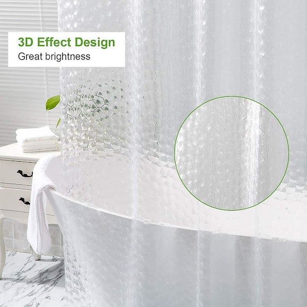 Badeforhæng til badeværelse, 3D gennemsigtig vandkube, vandafvisende, skimmelfri, med 12 plastikringe og kroge, til hjemmets bruser eller badekar (180 x 180 cm)