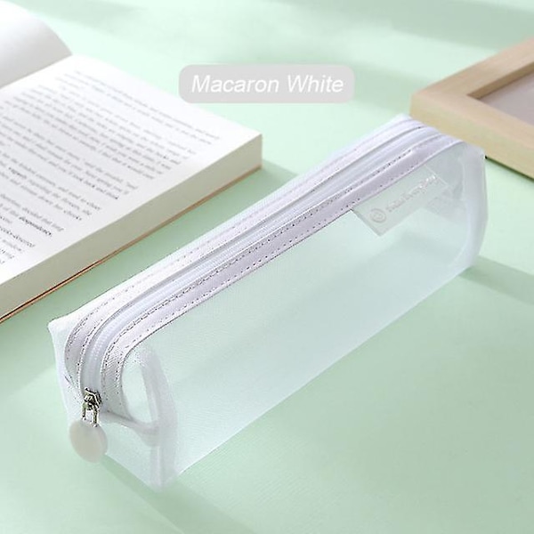 Transparent Pennfodral Stor Kapacitet Rutnät Bärbar Pennväska Enkel Förvaring Pennlåda Kontor Skola Material Box| | -（Vit）