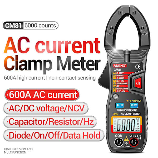 Digitalt multimeter elektrisk tester amperemeter frekvens diode temperatur tester（sort）