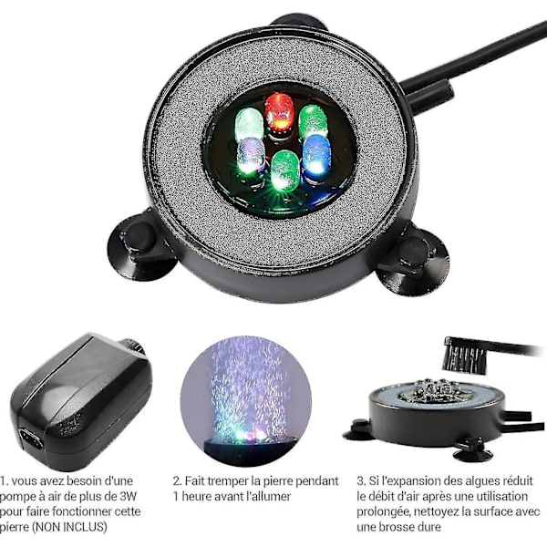 Nedsænkelig akvarielampe, automatisk farveskift, 6 LED-lysfarver med bobler (5,5 cm, 1,2 W) BD